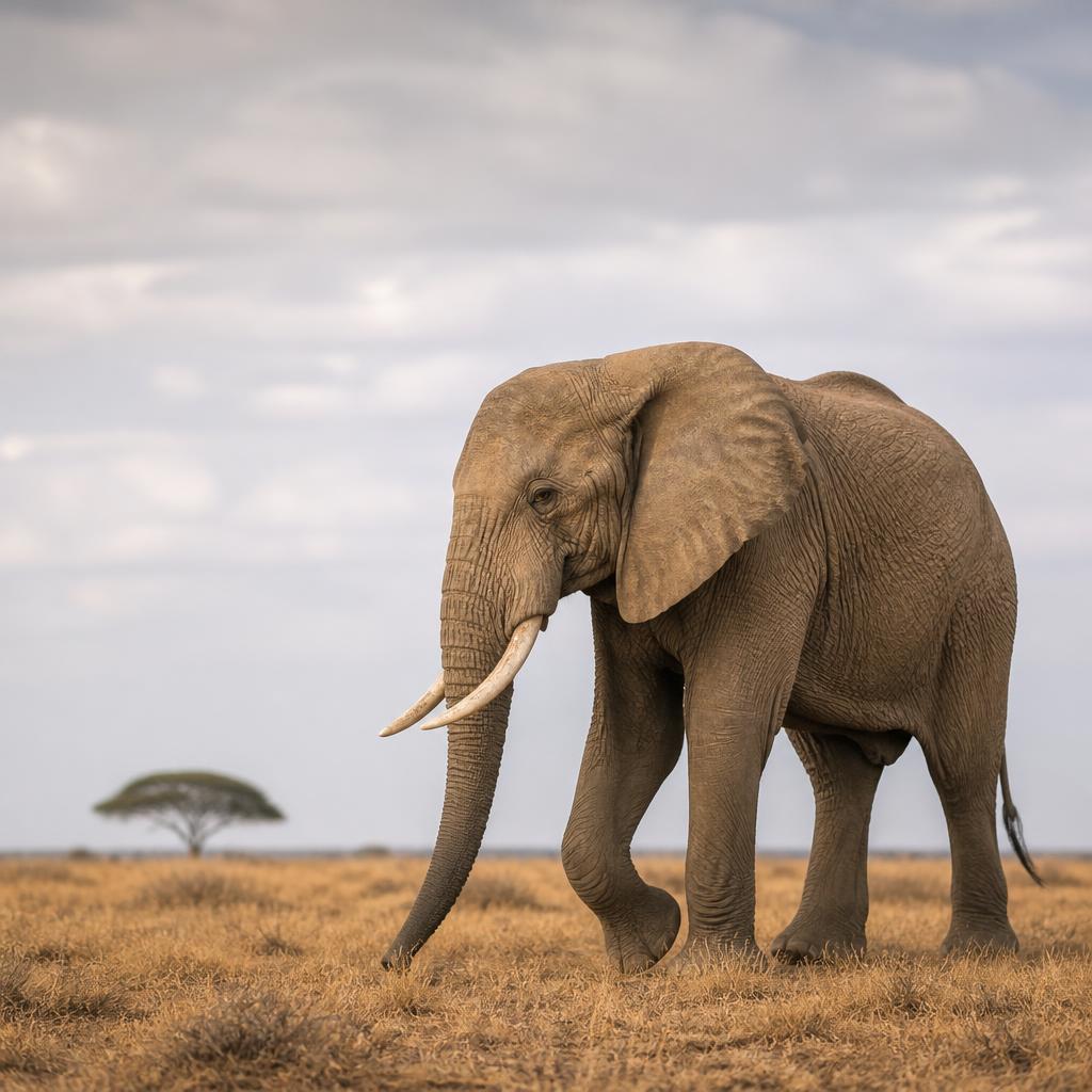 Elephant walking through golden grass